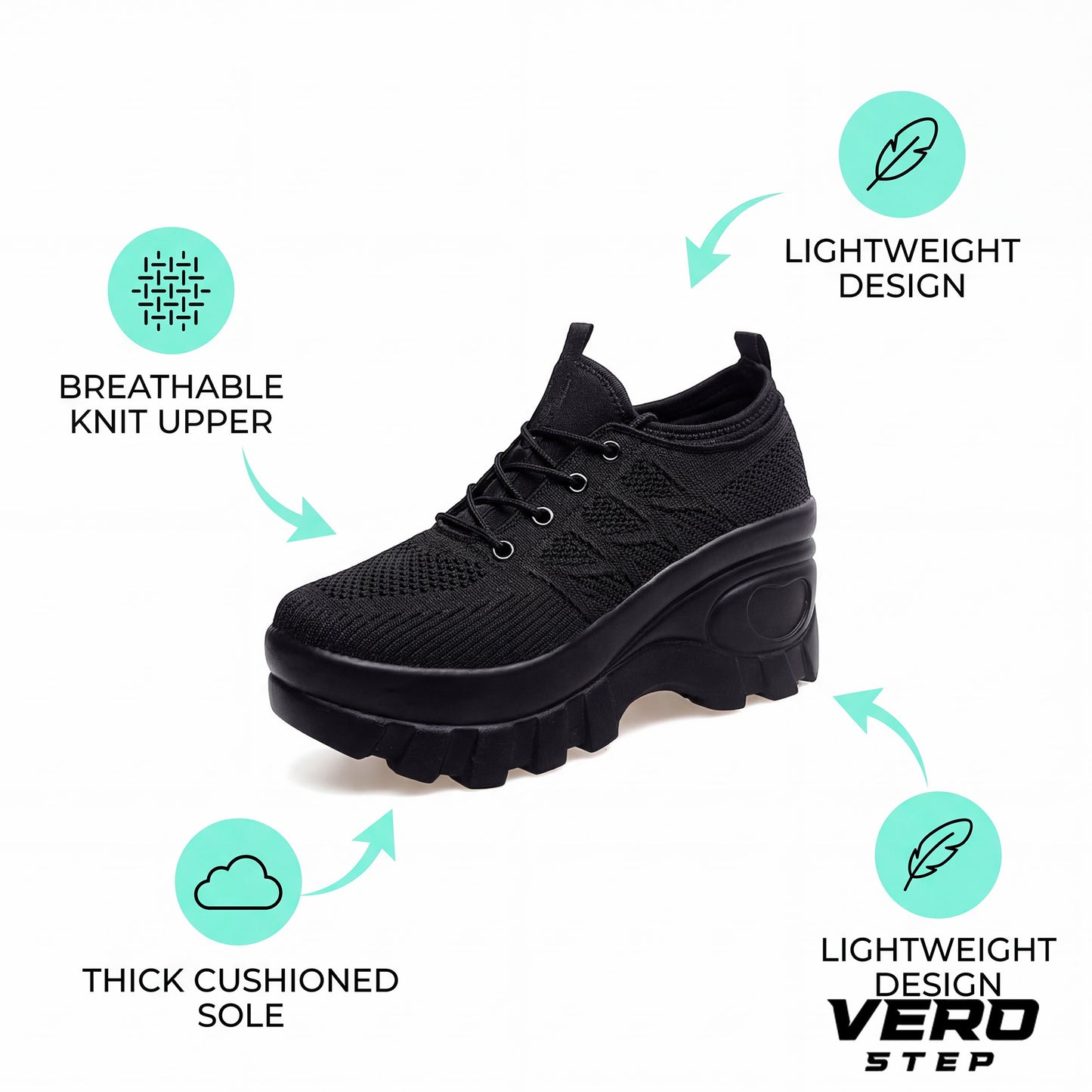 Nurse Comfort Orthopedic Shoes - Arch Support with 3-inch Height Boost Platform