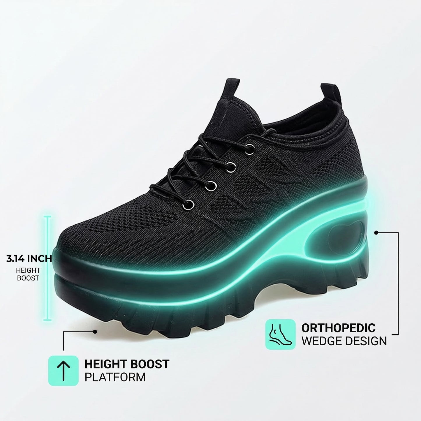 Nurse Comfort Orthopedic Shoes - Arch Support with 3-inch Height Boost Platform